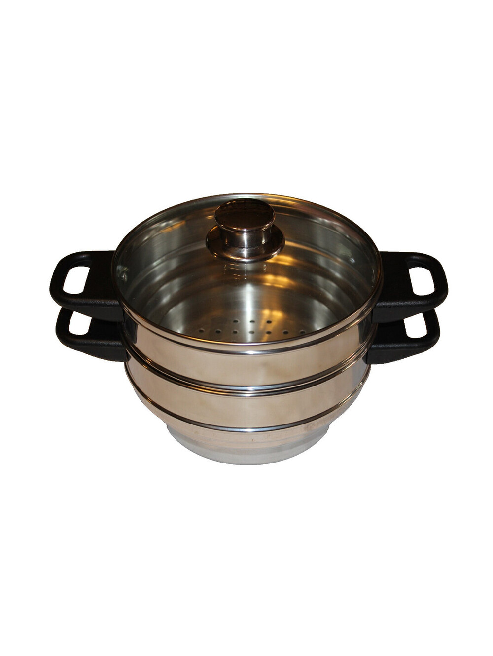 Cook’s Essentials Stainless Steel 3 Piece Steamer Pot Insert Glass Lid NEW